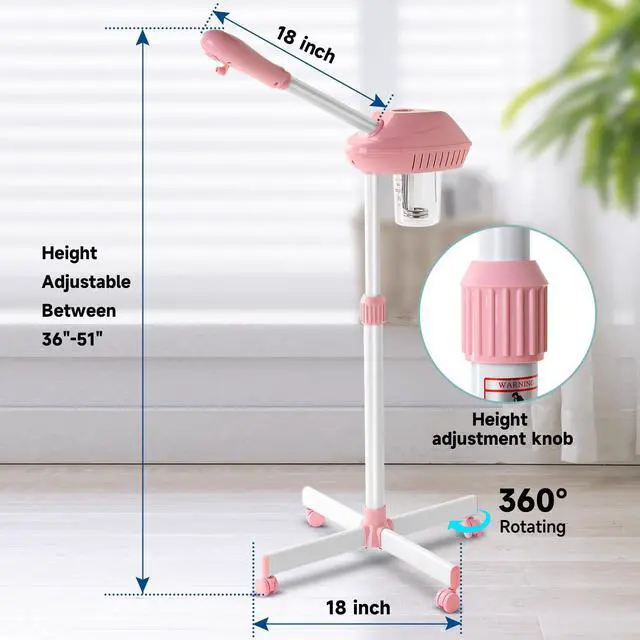 Alt view image 3 of 7 - Professional Facial Steamer, Face Steam on Wheel, Estheticians Steamer-Pink