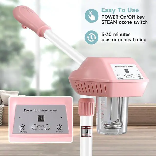 Alt view image 4 of 7 - Professional Facial Steamer, Face Steam on Wheel, Estheticians Steamer-Pink