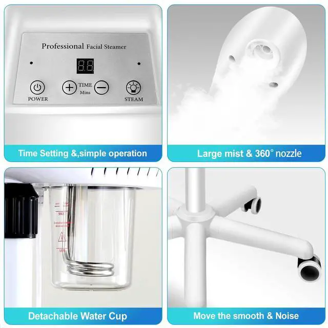 Alt view image 2 of 7 - Professional Facial Steamer, Face Steamer on Wheels, SPA Ozone Steamer, Standing Face Steamer for Spa, Salon and at Home Use
