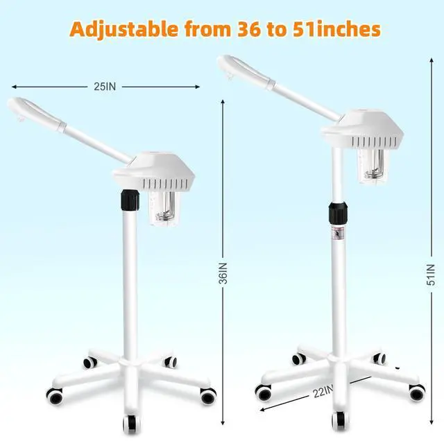 Alt view image 7 of 7 - Professional Facial Steamer, Face Steamer on Wheels, SPA Ozone Steamer, Standing Face Steamer for Spa, Salon and at Home Use
