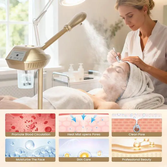 Alt view image 3 of 7 - Facial Steamer Professional, Steamer for Face on Wheels, Champagne Gold