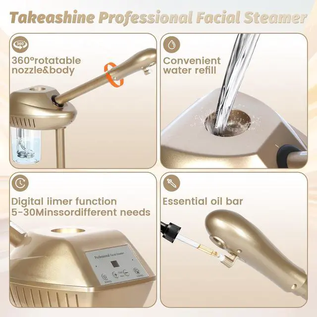 Alt view image 4 of 7 - Facial Steamer Professional, Steamer for Face on Wheels, Champagne Gold