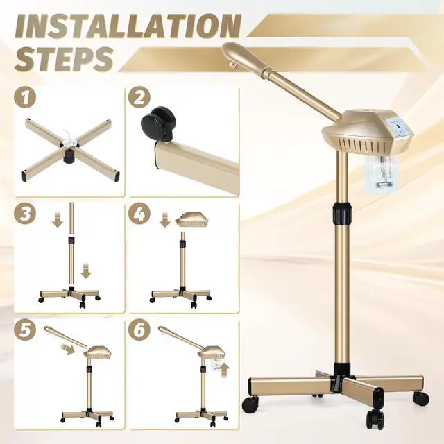 Alt view image 7 of 7 - Facial Steamer Professional, Steamer for Face on Wheels, Champagne Gold