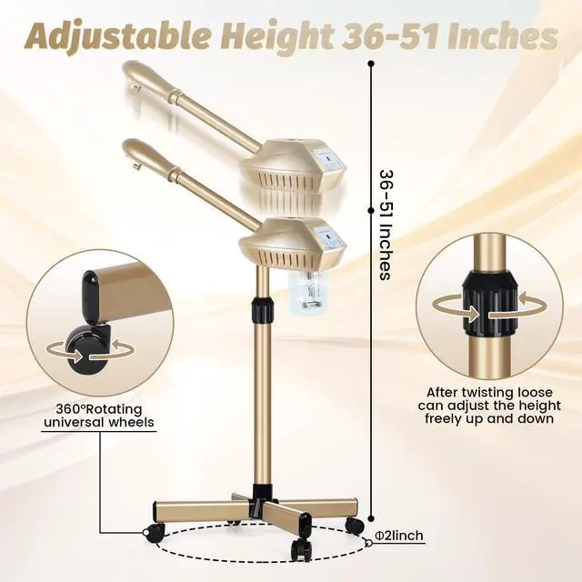 Alt view image 5 of 7 - Facial Steamer Professional, Steamer for Face on Wheels, Champagne Gold