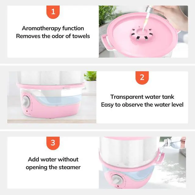 Alt view image 2 of 7 - Pink Hot Towel Steamer for Facials, 5-Min Quick Heating Towel Warmer Machine, Portable Spa Salon Equipment with Aromatherapy for Massage