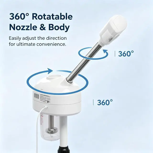 Alt view image 3 of 7 - Professional Facial Steamer, Ozone Face Steamer with 360° Rotatable Nozzle, 44.1-52in Adjustable Height Facial Steamer on Wheels, Skin Care Equipment for Salon Spa Home Beauty