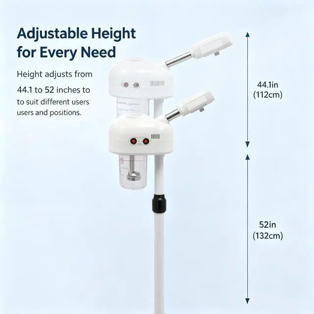 Alt view image 4 of 7 - Professional Facial Steamer, Ozone Face Steamer with 360° Rotatable Nozzle, 44.1-52in Adjustable Height Facial Steamer on Wheels, Skin Care Equipment for Salon Spa Home Beauty