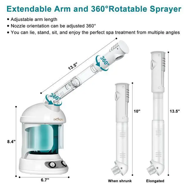 Alt view image 5 of 7 - Facial Steamer with Extendable 360° Rotating Arm (Blue)