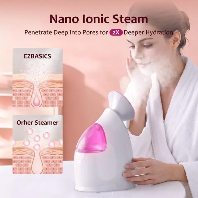 Alt view image 4 of 7 - Facial Steamer, Nano Ionic Warm Mist for Facial Deep Cleaning Pink