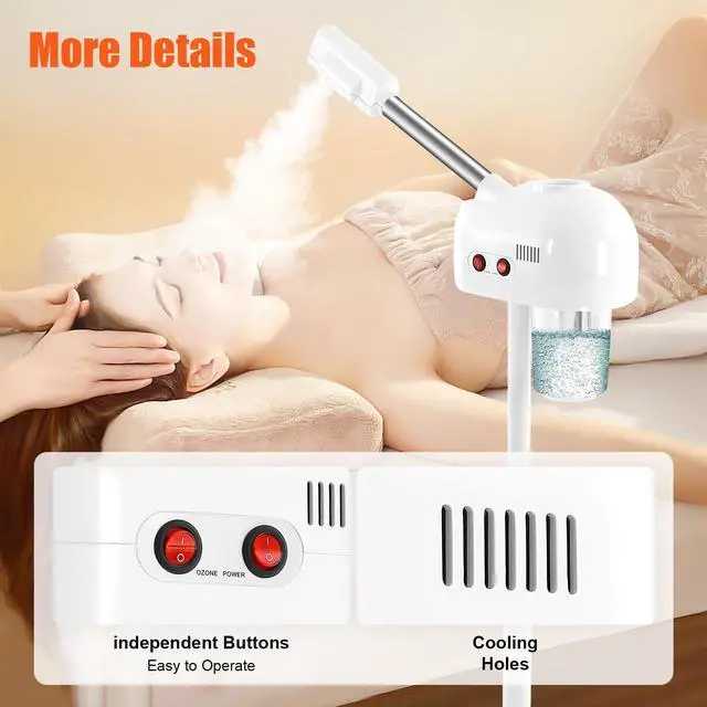 Alt view image 4 of 7 - Facial Steamers, Hot Ozone Face Steamer on Wheels for Facial, Professional Skin Care Equipment, Esthetician Steamer for Salon Beauty and Spa, Mist Face Steamer for Skin Care