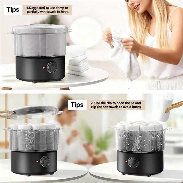 Alt view image 6 of 7 - Mini Hot Towel Warmer - 1 min Steam & 60 in 20mins, Towel Steamer for Facials/Barber/Massage, Portable 2.4lbs Small Heater for Home Spa/Bathroom/Light Salon Use (Black-X-Small)