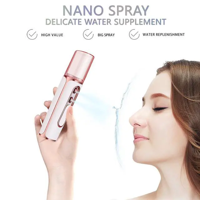 Alt view image 2 of 6 - Nano Facial Mister, Cool Mist Face Steamer with 2 Spray Nozzle, USB Rechargeable, Visual Water Tank, Nano Mister for Eyelash Extensions, Skin Care, Daily Makeup, Deep Hydrating-Pink
