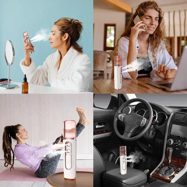 Alt view image 3 of 6 - Nano Facial Mister, Cool Mist Face Steamer with 2 Spray Nozzle, USB Rechargeable, Visual Water Tank, Nano Mister for Eyelash Extensions, Skin Care, Daily Makeup, Deep Hydrating-Pink
