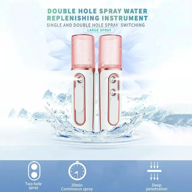 Alt view image 4 of 6 - Nano Facial Mister, Cool Mist Face Steamer with 2 Spray Nozzle, USB Rechargeable, Visual Water Tank, Nano Mister for Eyelash Extensions, Skin Care, Daily Makeup, Deep Hydrating-Pink