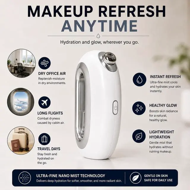 Alt view image 6 of 7 - Facial Steamer Nano Mist Portable USB Rechargeable Face Mister for Hydrated Glowing Skin Ultra Fine Cold Mist for Makeup Settings, Dry Skin & Travel Beauty Device,