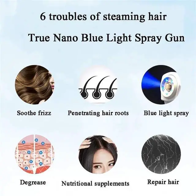 Alt view image 3 of 7 - Nano Hair Steamer Gun Hair Care Hydration Sprayer Hot Dyeing Care Blue Micro Mist Machine Spray Gun Hair Steamer Trigger