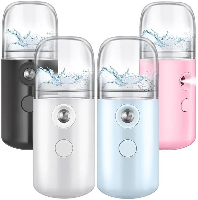 Main image of 4 Pcs Nano Facial Mister Handy Nano Mist Sprayer 30ml Visual Water Tank Portable Face Steamer Mini USB Mister for Lash Extensions, Skin Care, Makeup(White, Black, Blue, Pink)