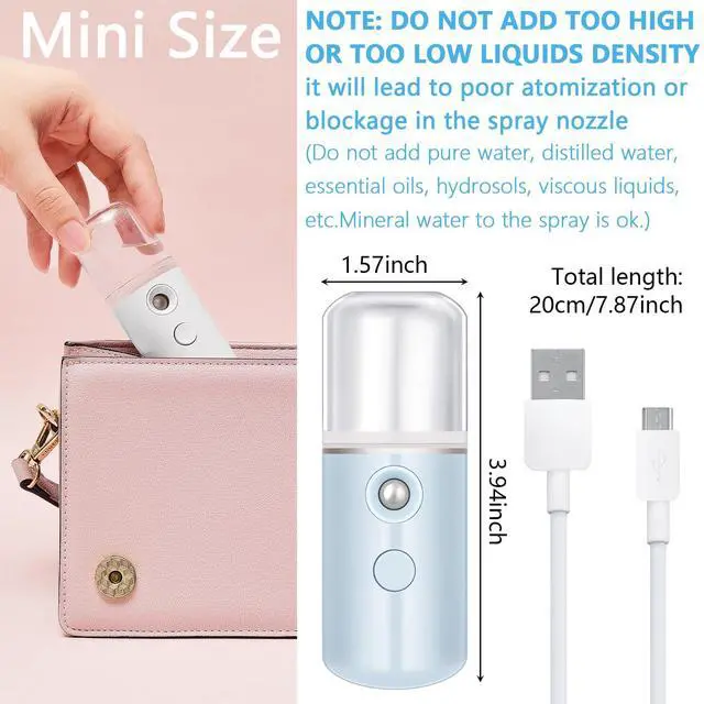 Alt view image 5 of 7 - 4 Pcs Nano Facial Mister Handy Nano Mist Sprayer 30ml Visual Water Tank Portable Face Steamer Mini USB Mister for Lash Extensions, Skin Care, Makeup(White, Black, Blue, Pink)