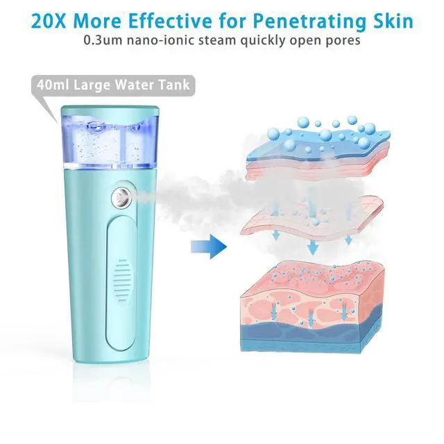 Alt view image 3 of 6 - Nano Face Mister, Facial Steamer, USB Rechargeable Cool Mist Sprayer, 40ml Visual Water Tank, Face Mist for Eyelash Extensions, Facial Deep Cleaning, Makeup (Blue)