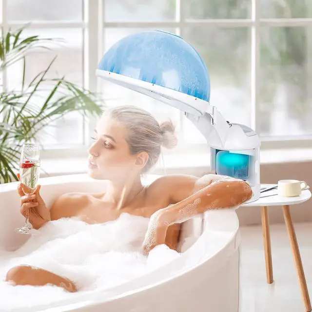 Alt view image 3 of 7 - Ionic Nano Mist 2 in 1 Hair Face Steamer, 360° Adjustable Steam Hood with Facial Sauna Attachment for Deep Moisturizing Hair Therapy and Skin Care at Home