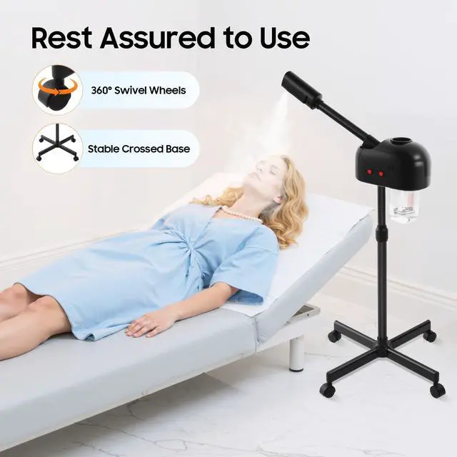 Alt view image 4 of 7 - Professional Facial Steamers, Hot Ozone Face Steamer for Facial, Standing Facial Steamer on Wheels, Esthetician Steamer for Salon Beauty and Spa, Mist Face Steamer for Facial Skin Care (Black)