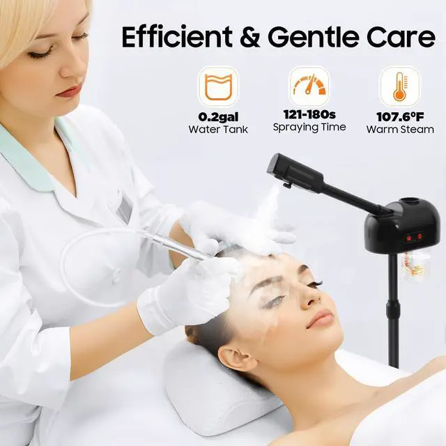 Alt view image 5 of 7 - Professional Facial Steamers, Hot Ozone Face Steamer for Facial, Standing Facial Steamer on Wheels, Esthetician Steamer for Salon Beauty and Spa, Mist Face Steamer for Facial Skin Care (Black)