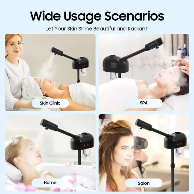 Alt view image 7 of 7 - Professional Facial Steamers, Hot Ozone Face Steamer for Facial, Standing Facial Steamer on Wheels, Esthetician Steamer for Salon Beauty and Spa, Mist Face Steamer for Facial Skin Care (Black)