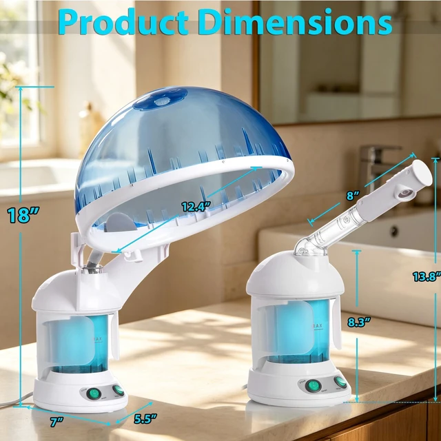 Alt view image 4 of 7 - Hair Steamer PRO 3 in 1 Multifunction Ozone Facial Steamer with Bonnet Hood Attachment, Hair Therapy & Face Steamer for Personal Care Use at Home or Salon