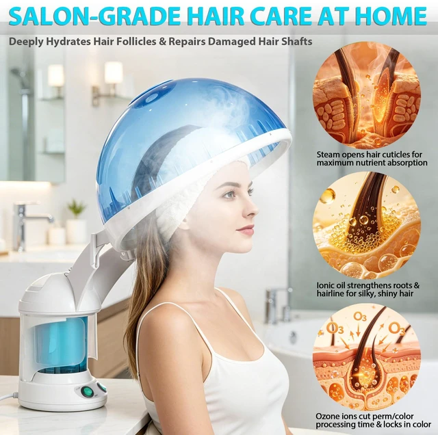 Alt view image 6 of 7 - Hair Steamer PRO 3 in 1 Multifunction Ozone Facial Steamer with Bonnet Hood Attachment, Hair Therapy & Face Steamer for Personal Care Use at Home or Salon