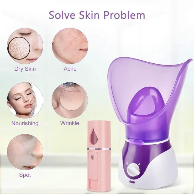 Alt view image 3 of 6 - Facial Steamer for Face Nano Facial Mister Sprayer Set, Face Steamer for Facial Deep Cleaning, Portable Mini Face Steamer for Clogged Pore, Sinuses (Include Blackhead Remover Kit, Brush)