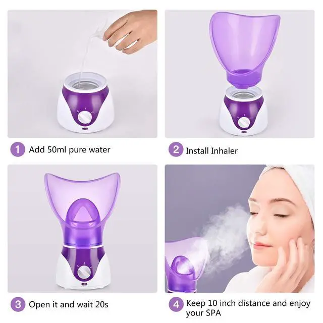 Alt view image 5 of 6 - Facial Steamer for Face Nano Facial Mister Sprayer Set, Face Steamer for Facial Deep Cleaning, Portable Mini Face Steamer for Clogged Pore, Sinuses (Include Blackhead Remover Kit, Brush)