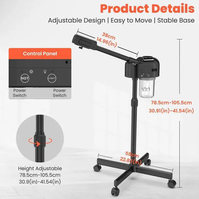 Alt view image 2 of 7 - Height Adjustable Professional Facial Steamer, Black