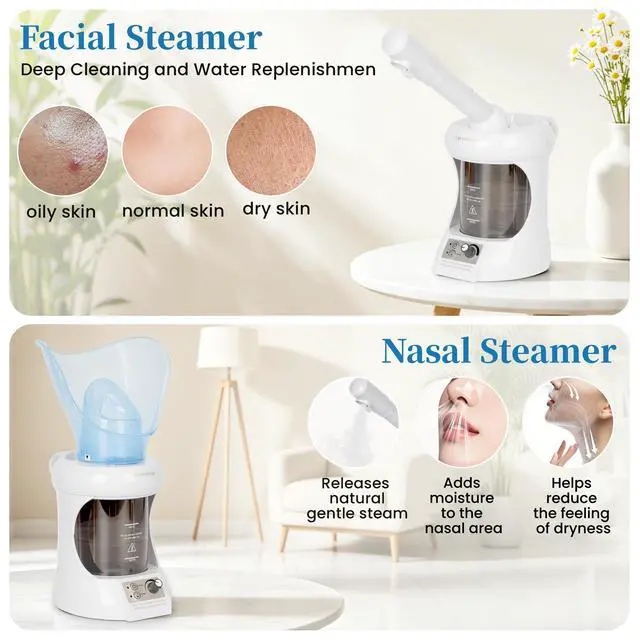 Alt view image 2 of 7 - 2 in 1 Nasal Steamer, Nano Ionic Facial Steamer with Extendable Arm, White