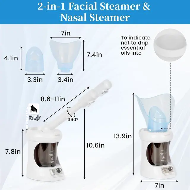 Alt view image 5 of 7 - 2 in 1 Nasal Steamer, Nano Ionic Facial Steamer with Extendable Arm, White