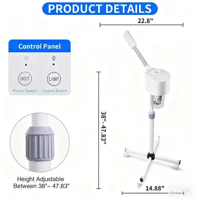Alt view image 2 of 6 - Professional Facial Steamer, Ozone & Hot Mist Spray, Stand Face Steamer for Estheticians, Deep Cleansing & Hydration, SPA & Home