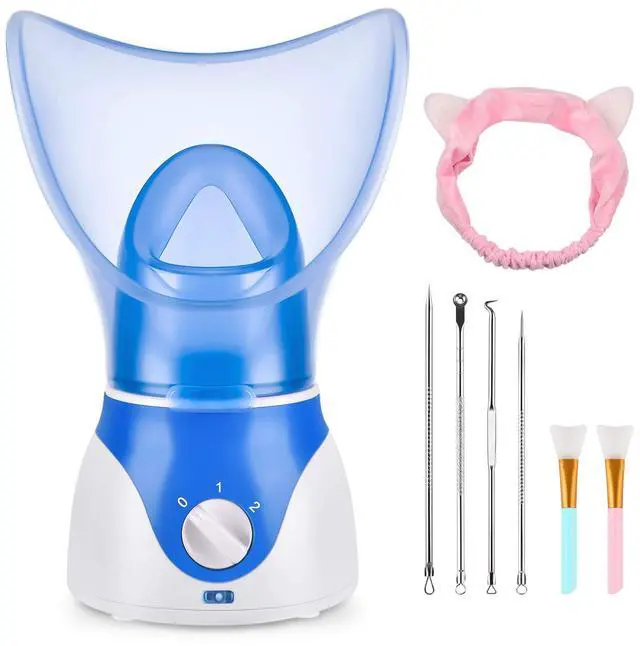 Main image of Face Steamer for Facial Deep Cleaning, Facial Steamer for Women, 2 Modes Nano Ionic Facial Steamer for Unclogs Pores, Hydrating, Blue(Include Blackhead Remover Kit, Brush, Headband)
