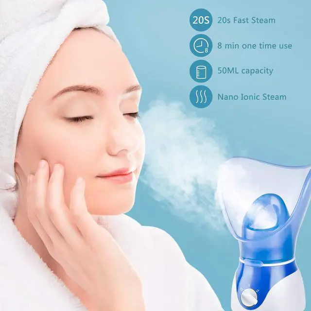 Alt view image 5 of 7 - Face Steamer for Facial Deep Cleaning, Facial Steamer for Women, 2 Modes Nano Ionic Facial Steamer for Unclogs Pores, Hydrating, Blue(Include Blackhead Remover Kit, Brush, Headband)