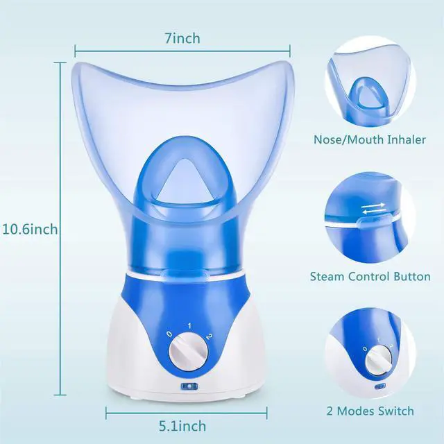 Alt view image 6 of 7 - Face Steamer for Facial Deep Cleaning, Facial Steamer for Women, 2 Modes Nano Ionic Facial Steamer for Unclogs Pores, Hydrating, Blue(Include Blackhead Remover Kit, Brush, Headband)