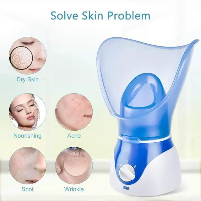 Alt view image 3 of 7 - Face Steamer for Facial Deep Cleaning, Facial Steamer for Women, 2 Modes Nano Ionic Facial Steamer for Unclogs Pores, Hydrating, Blue(Include Blackhead Remover Kit, Brush, Headband)