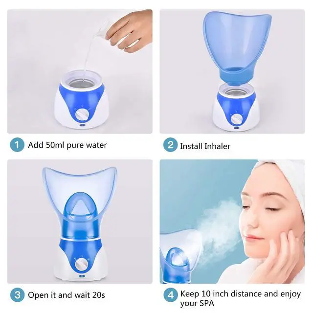 Alt view image 7 of 7 - Face Steamer for Facial Deep Cleaning, Facial Steamer for Women, 2 Modes Nano Ionic Facial Steamer for Unclogs Pores, Hydrating, Blue(Include Blackhead Remover Kit, Brush, Headband)