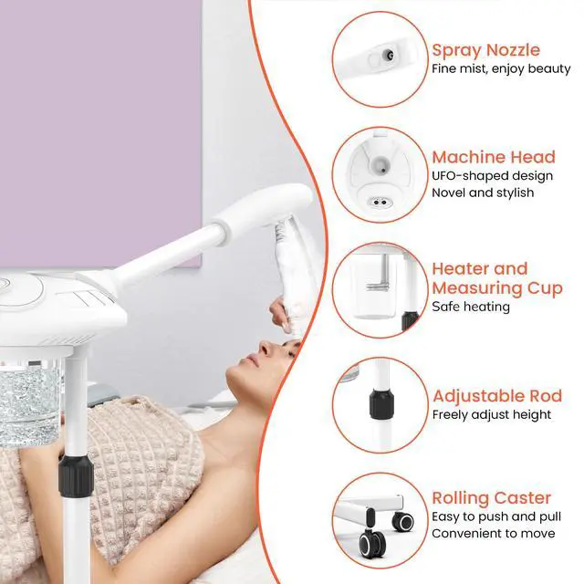 Alt view image 2 of 6 - Professional Facial Steamer with Ozone, Vapor ozono Facial Steamer Professional for Clean Skin, Firm Pores, Esthetician Steamer for Home or Salon Use, Adjustable Height and Angle,White