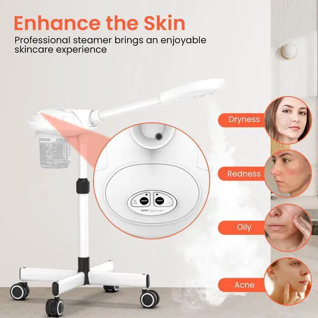 Alt view image 4 of 6 - Professional Facial Steamer with Ozone, Vapor ozono Facial Steamer Professional for Clean Skin, Firm Pores, Esthetician Steamer for Home or Salon Use, Adjustable Height and Angle,White