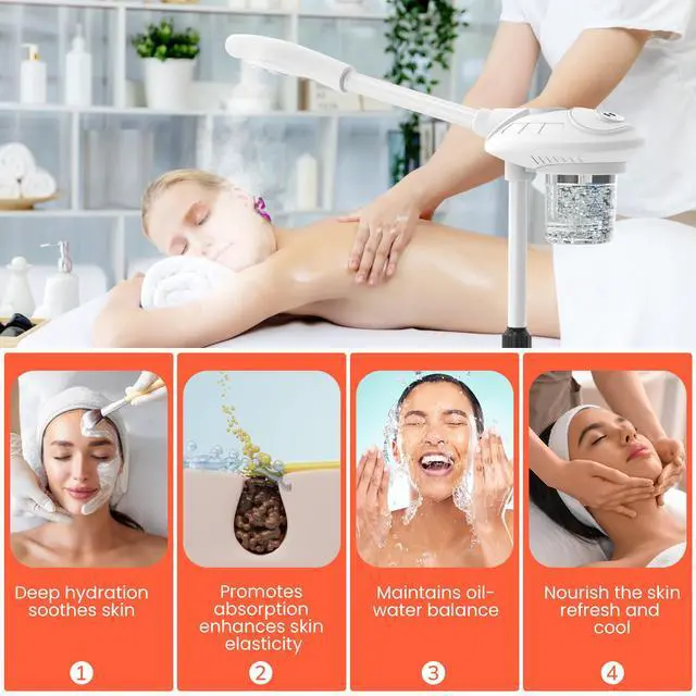 Alt view image 5 of 6 - Professional Facial Steamer with Ozone, Vapor ozono Facial Steamer Professional for Clean Skin, Firm Pores, Esthetician Steamer for Home or Salon Use, Adjustable Height and Angle,White