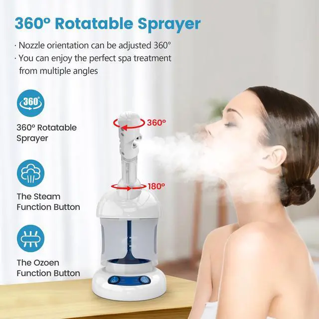 Alt view image 3 of 7 - Nano Ionic Facial Steamer - 360° Rotatable Sprayer - 40 Minutes Warm Mist - Humidifier - Professional Face Steamer for Facial Deep Cleaning (White)