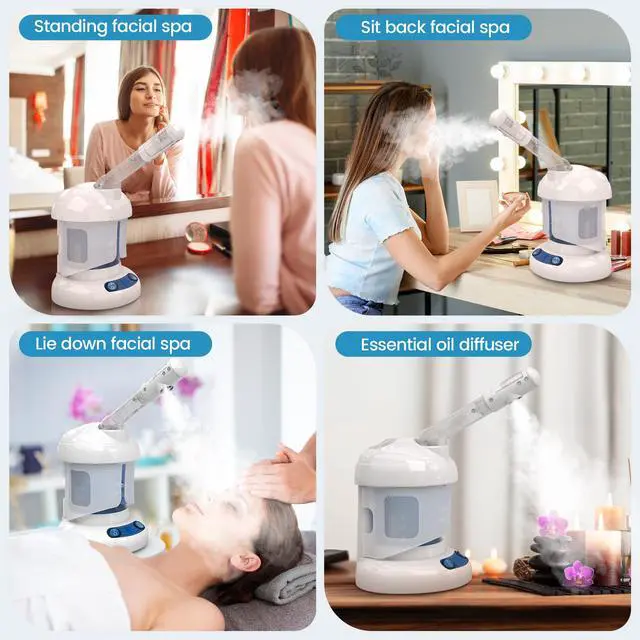 Alt view image 5 of 7 - Nano Ionic Facial Steamer - 360° Rotatable Sprayer - 40 Minutes Warm Mist - Humidifier - Professional Face Steamer for Facial Deep Cleaning (White)