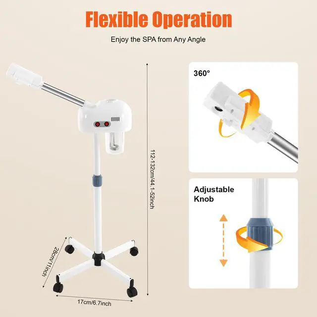 Alt view image 5 of 7 - Facial Steamers, Hot Ozone Face Steamer on Wheels for Facial, Professional Skin Care Equipment, Esthetician Steamer for Salon Beauty and Spa, Mist Face Steamer for Skin Care