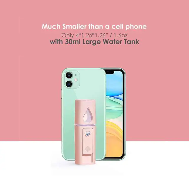 Alt view image 2 of 6 - Nano Facial Steamer, Handy Mini Mister with Mirror, USB Rechargeable Mist Sprayer, Visual Water Tank Moisturizing&Hydrating for Face, Makeup, Skin Care, Eyelash Extensions-Pink