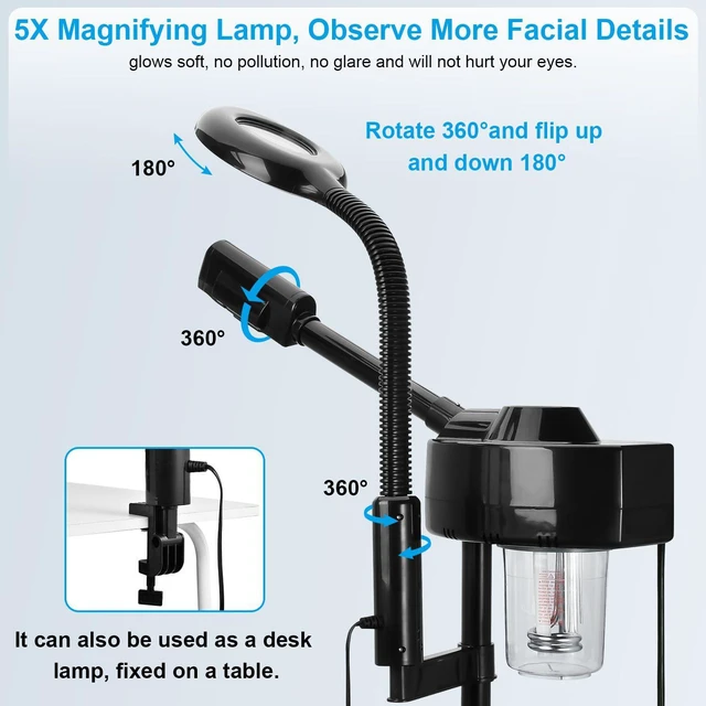 Alt view image 2 of 7 - 2 in 1 Facial Steamer Professional Ionic Face Steamer with 5X Magnifying Lamp&Adjustable Hot Mist Nozzle, Esthetician Facial Steamer Salon Spa Beauty Skin Care Equipment