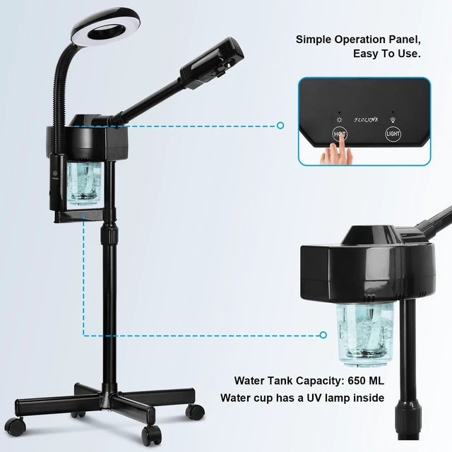 Alt view image 5 of 7 - 2 in 1 Facial Steamer Professional Ionic Face Steamer with 5X Magnifying Lamp&Adjustable Hot Mist Nozzle, Esthetician Facial Steamer Salon Spa Beauty Skin Care Equipment