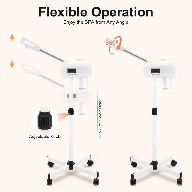 Alt view image 2 of 7 - Standing Facial Steamer with LCD Timer 0-20min, Ozone Face Steamer Machine, Movable Pedicure Steamer with Wheels & Adjustable Height, Portable Skin Care Spa for Home Beauty Salon